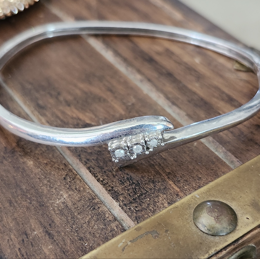 Otc Sterling Silver Genuine Diamonds Bypass Bangle Bracelet